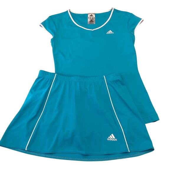 Adidas Blue White Climalite Tennis Skirt and Top Set Cool and Dry Activewear - Picture 2 of 16